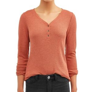 Rust Long Sleeve Henley Top